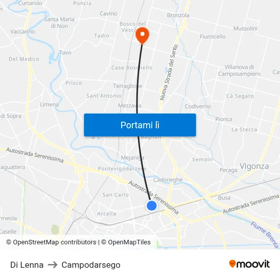 Di Lenna to Campodarsego map