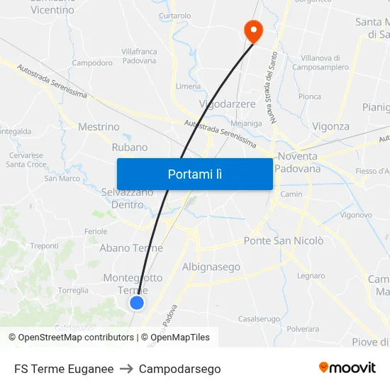 FS Terme Euganee to Campodarsego map