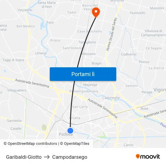 Garibaldi-Giotto to Campodarsego map