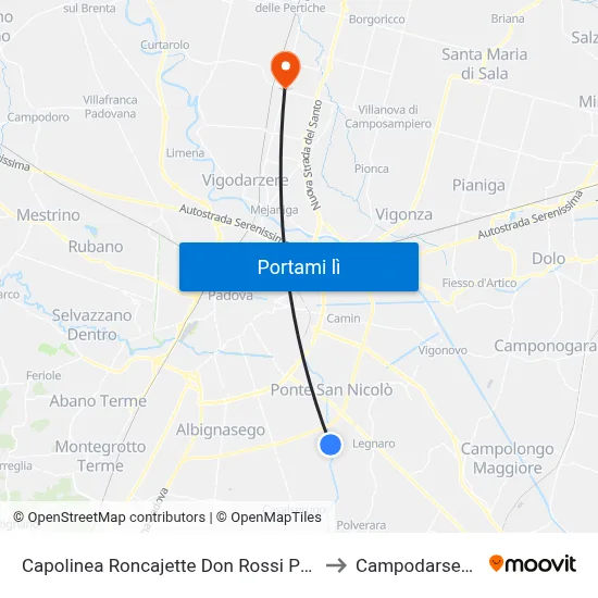 Capolinea Roncajette Don Rossi Psn to Campodarsego map