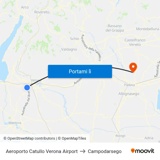 Aeroporto Catullo Verona Airport to Campodarsego map