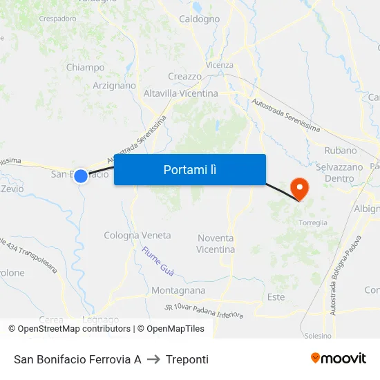 San Bonifacio Ferrovia A to Treponti map