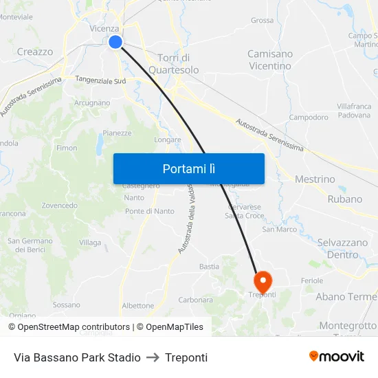 Via Bassano Park Stadio to Treponti map
