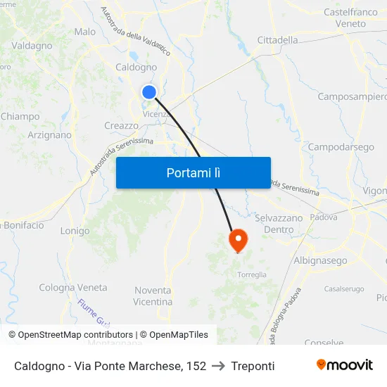 Caldogno - Via Ponte Marchese, 152 to Treponti map