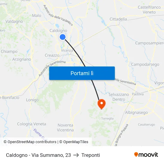 Caldogno - Via Summano, 23 to Treponti map