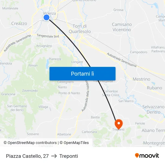Piazza Castello, 27 to Treponti map