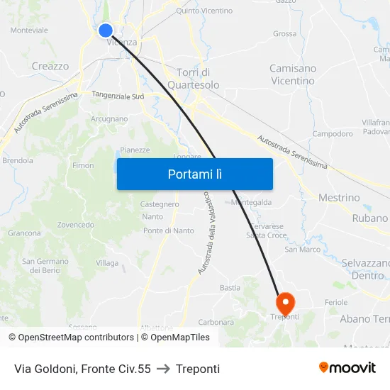 Via Goldoni, Fronte Civ.55 to Treponti map