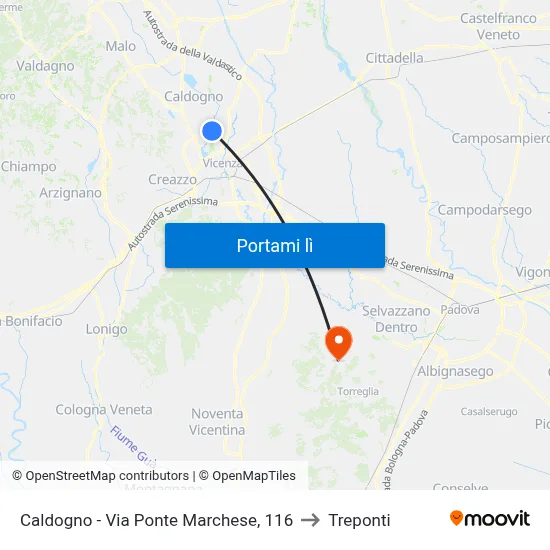 Caldogno - Via Ponte Marchese, 116 to Treponti map