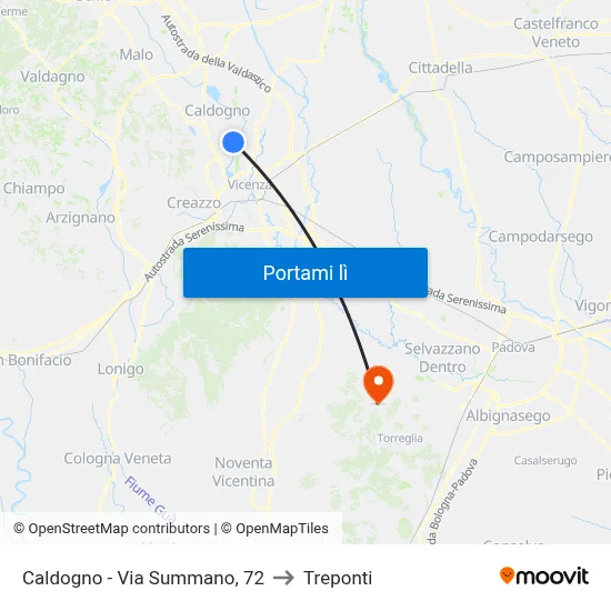 Caldogno - Via Summano, 72 to Treponti map