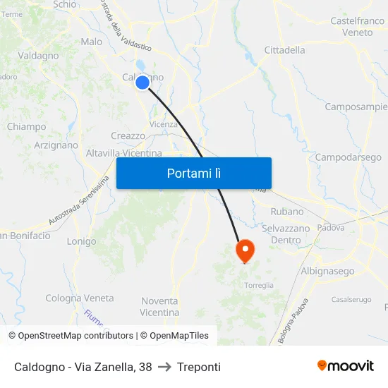 Caldogno - Via Zanella, 38 to Treponti map