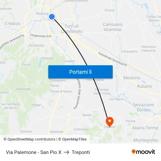 Via Palemone - San Pio X to Treponti map