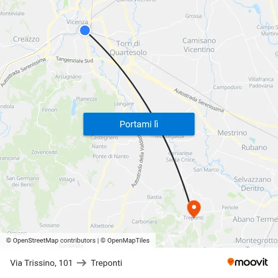 Via Trissino, 101 to Treponti map