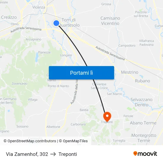 Via Zamenhof, 302 to Treponti map