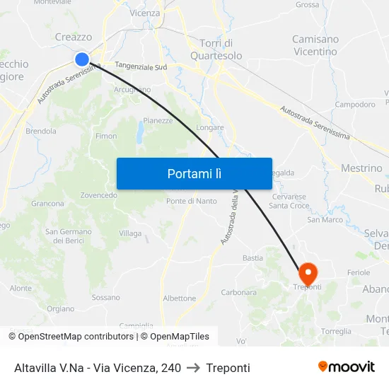 Altavilla V.Na - Via Vicenza, 240 to Treponti map