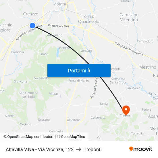 Altavilla V.Na - Via Vicenza, 122 to Treponti map