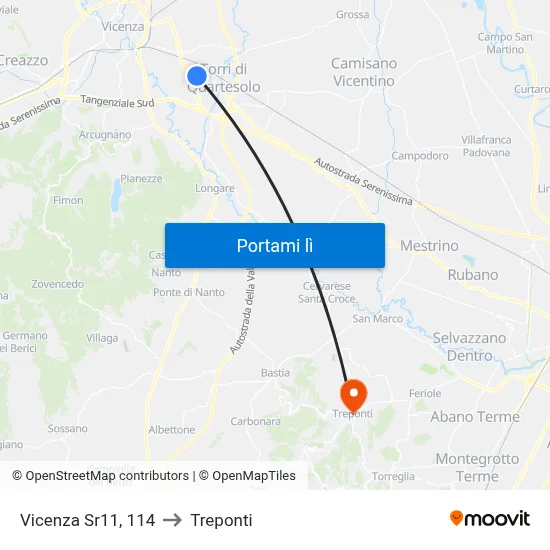 Vicenza Sr11, 114 to Treponti map