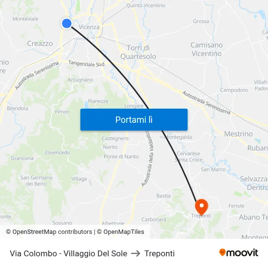 Via Colombo - Villaggio Del Sole to Treponti map