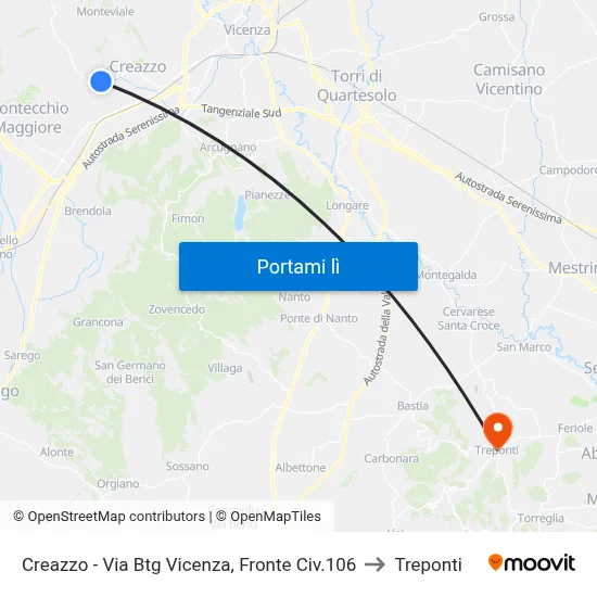 Creazzo - Via Btg Vicenza, Fronte Civ.106 to Treponti map