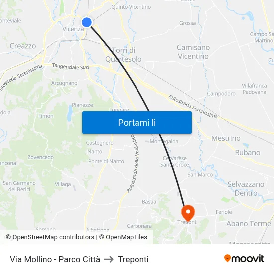Via Mollino - Parco Città to Treponti map