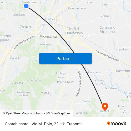 Costabissara - Via M. Polo, 22 to Treponti map