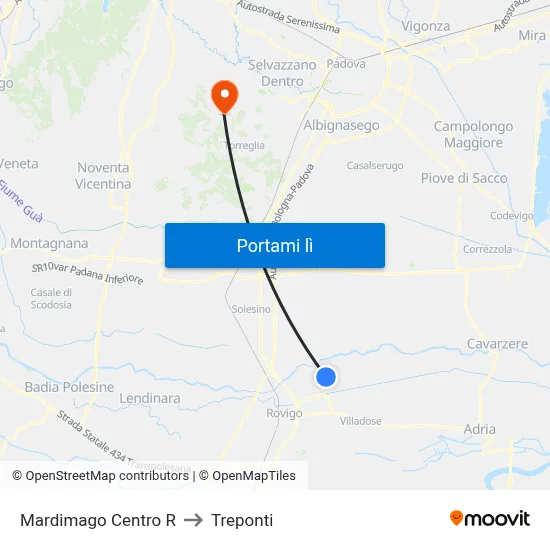 Mardimago Centro R to Treponti map