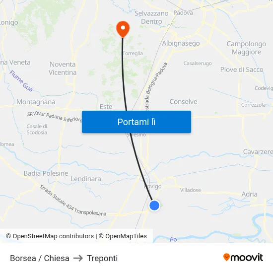 Borsea / Chiesa to Treponti map