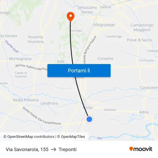 Via Savonarola, 155 to Treponti map