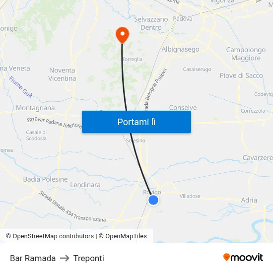 Bar Ramada to Treponti map