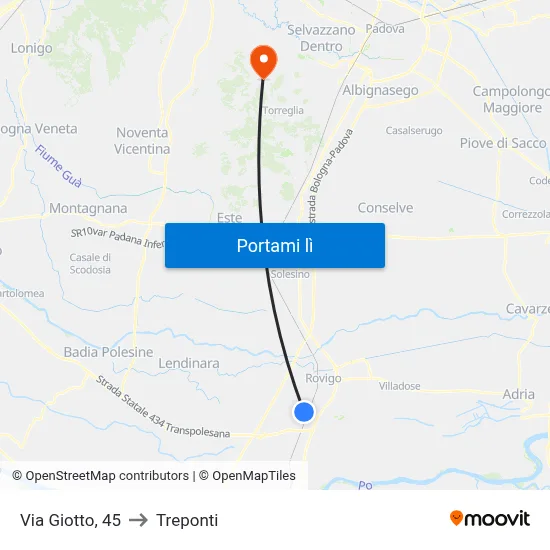 Via Giotto, 45 to Treponti map