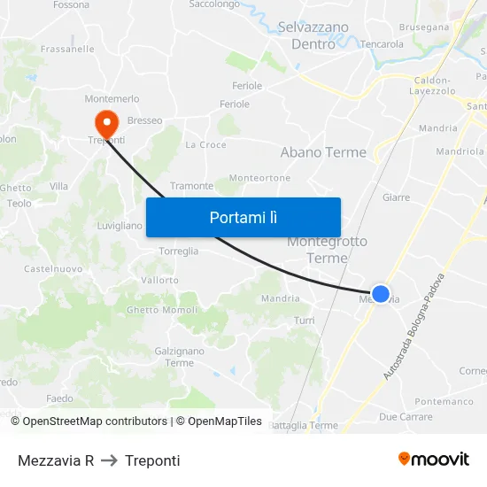 Mezzavia R to Treponti map