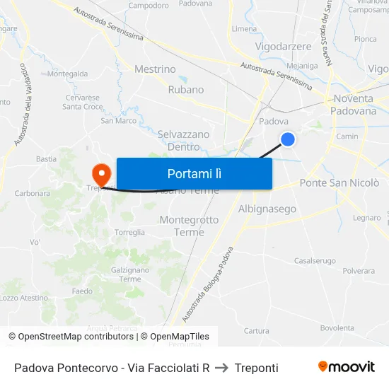 Padova Pontecorvo - Via Facciolati R to Treponti map