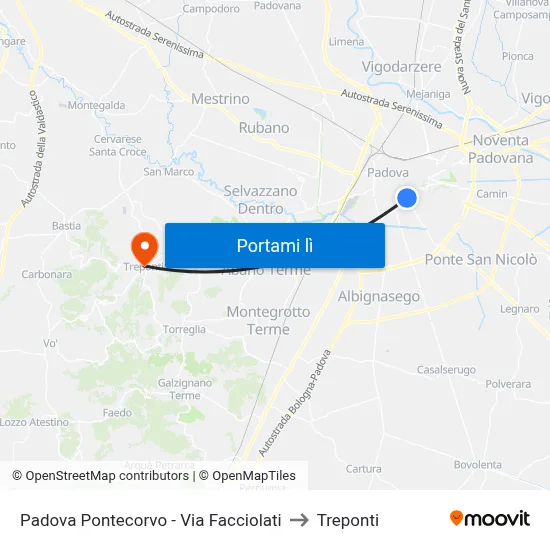 Padova Pontecorvo - Via Facciolati to Treponti map