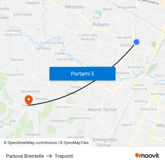 Padova Brentelle to Treponti map