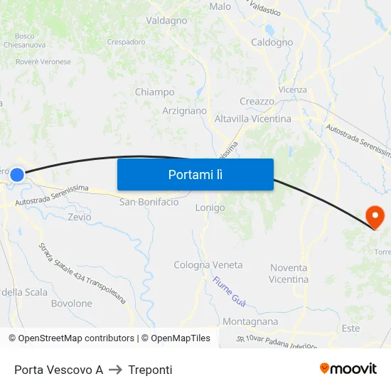 Porta Vescovo A to Treponti map