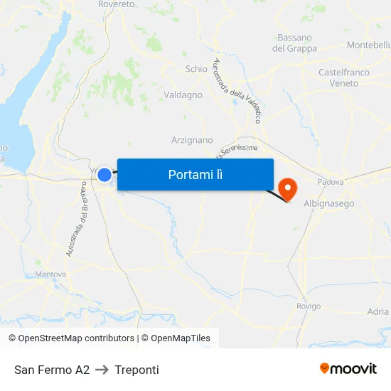 San Fermo A2 to Treponti map