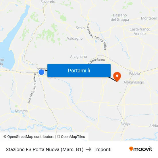 Stazione FS Porta Nuova (Marc. B1) to Treponti map