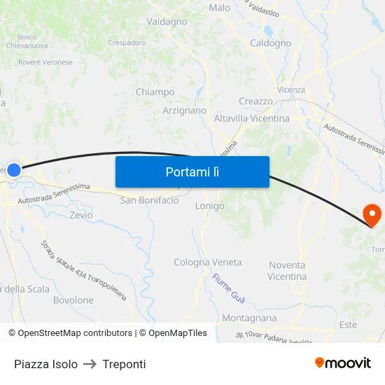 Piazza Isolo to Treponti map