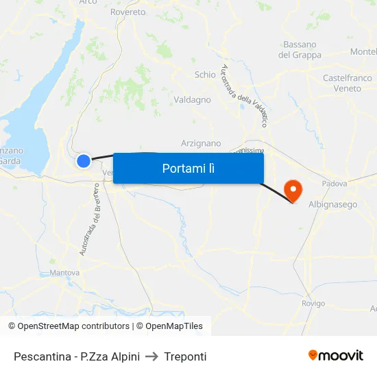 Pescantina - P.Zza Alpini to Treponti map