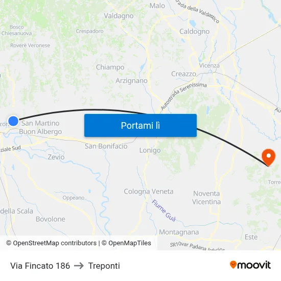 Via Fincato 186 to Treponti map