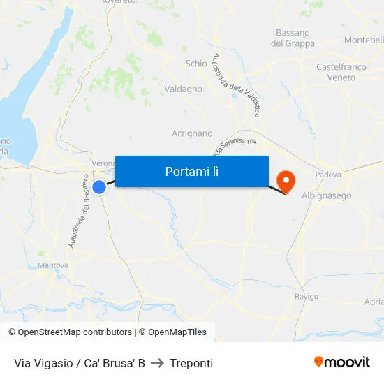 Via Vigasio / Ca' Brusa' B to Treponti map