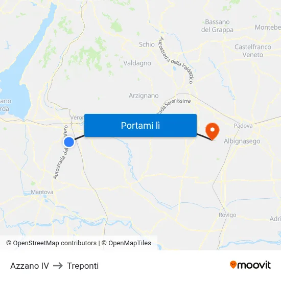 Azzano IV to Treponti map