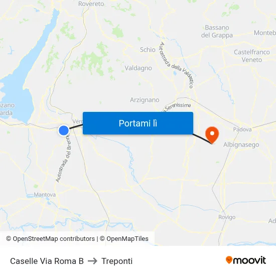 Caselle Via Roma B to Treponti map