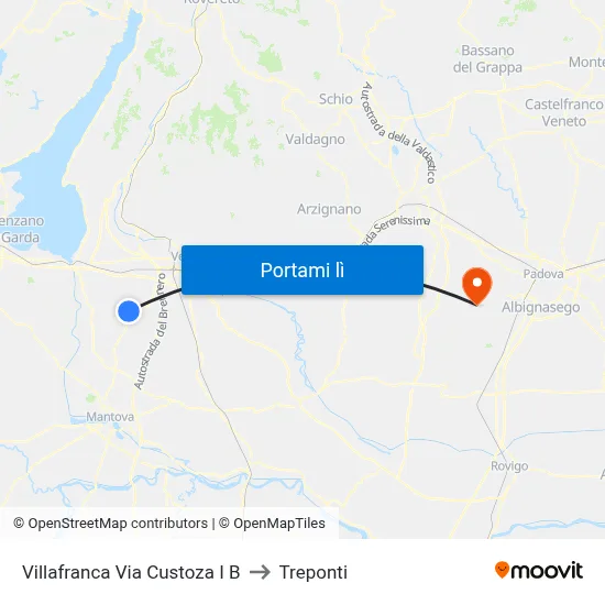 Villafranca Via Custoza I B to Treponti map