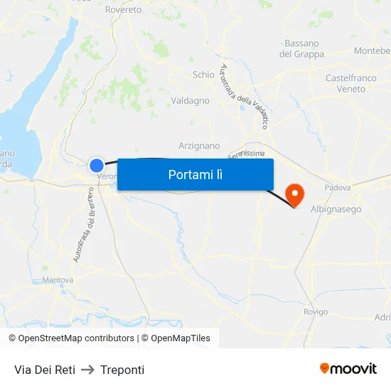 Via Dei Reti to Treponti map