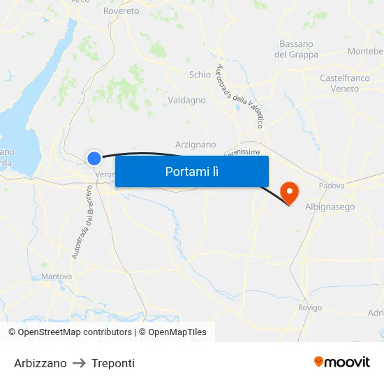 Arbizzano to Treponti map