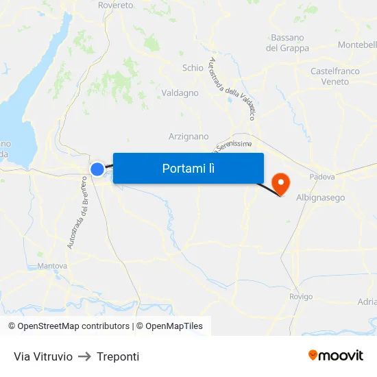 Via Vitruvio to Treponti map