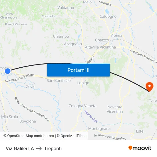 Via Galilei I A to Treponti map