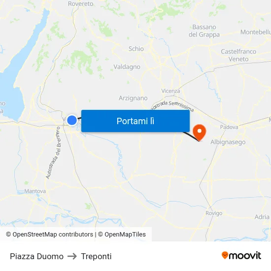 Piazza Duomo to Treponti map
