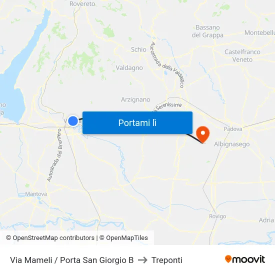 Via Mameli / Porta San Giorgio B to Treponti map