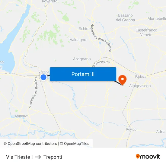 Via Trieste I to Treponti map